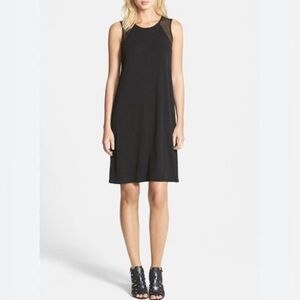 Eileen Fisher Silk Shift Black Dress Sheer Mesh Shoulder Sleeveless Size Medium